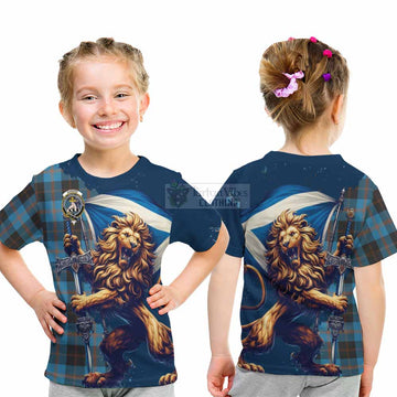 Garden (Gardyne) Tartan Family Crest Kid T-Shirt with Scottish Majestic Lion - Tartan Vibes Clothing