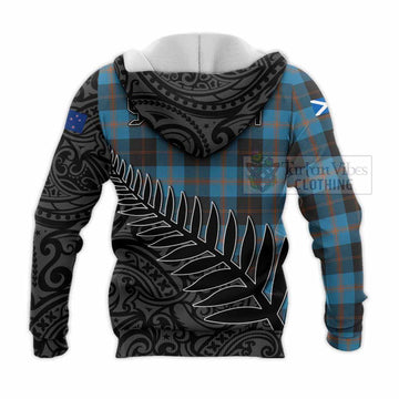 Tartan Vibes Clothing Garden (Gardyne) Crest Tartan Knitted Hoodie with New Zealand Silver Fern Half Style