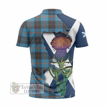Tartan Vibes Clothing Garden (Gardyne) Tartan Family Crest Zipper Polo Shirt Scottish Thistle Celtic Inspired