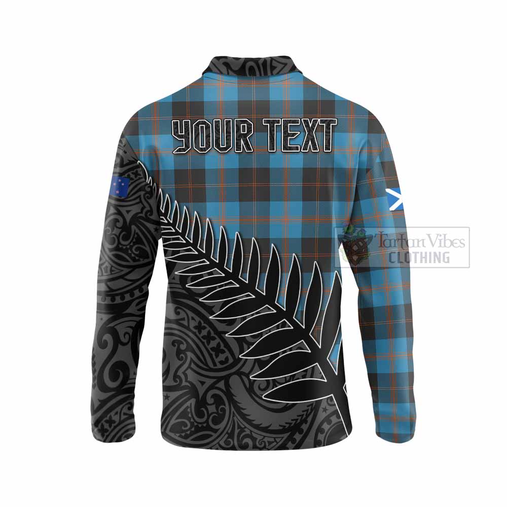 Tartan Vibes Clothing Garden (Gardyne) Crest Tartan Long Sleeve Polo Shirt with New Zealand Silver Fern Half Style