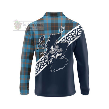 Garden (Gardyne) Tartan Long Sleeve Polo Shirt Featuring Thistle and Scotland Map - Tartan Vibes Clothing
