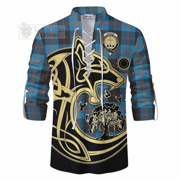 Garden (Gardyne) Tartan Ghillie Kilt Shirt with Family Crest Celtic Wolf Style - Tartan Vibes Clothing