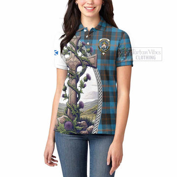 Garden (Gardyne) Tartan Women's Polo Shirt with Family Crest and St. Andrew's Cross Accented by Thistle Vines - Tartan Vibes Clothing