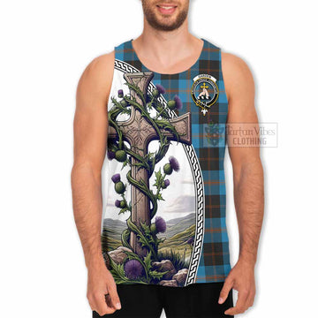Garden (Gardyne) Tartan Men's Tank Top with Family Crest and St. Andrew's Cross Accented by Thistle Vines - Tartan Vibes Clothing
