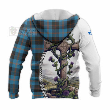 Garden (Gardyne) Tartan Knitted Hoodie with Family Crest and St. Andrew's Cross Accented by Thistle Vines - Tartan Vibes Clothing