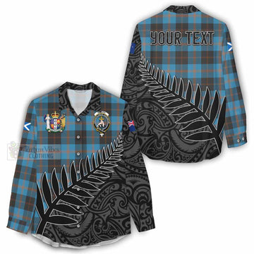 Garden (Gardyne) Crest Tartan Women's Casual Shirt with New Zealand Silver Fern Half Style - Tartan Vibes Clothing