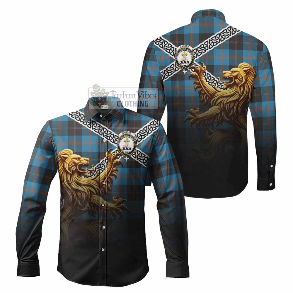 Garden (Gardyne) Crest Tartan Long Sleeve Button Shirt with Golden Lion Emblem Celtic Style - Tartan Vibes Clothing