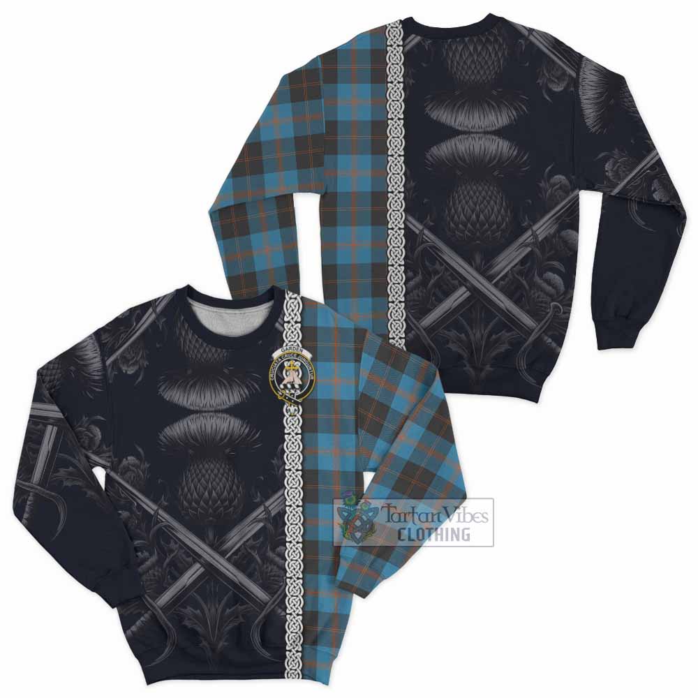 Garden (Gardyne) Tartan Sweatshirt with Family Crest Cross Sword Thistle Celtic Vibes - Tartan Vibes Clothing