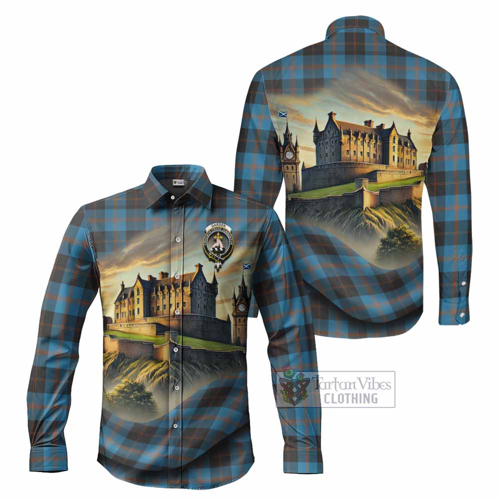 Tartan Vibes Clothing Garden (Gardyne) Tartan Family Crest Long Sleeve Button Shirt with Scottish Ancient Castle Style
