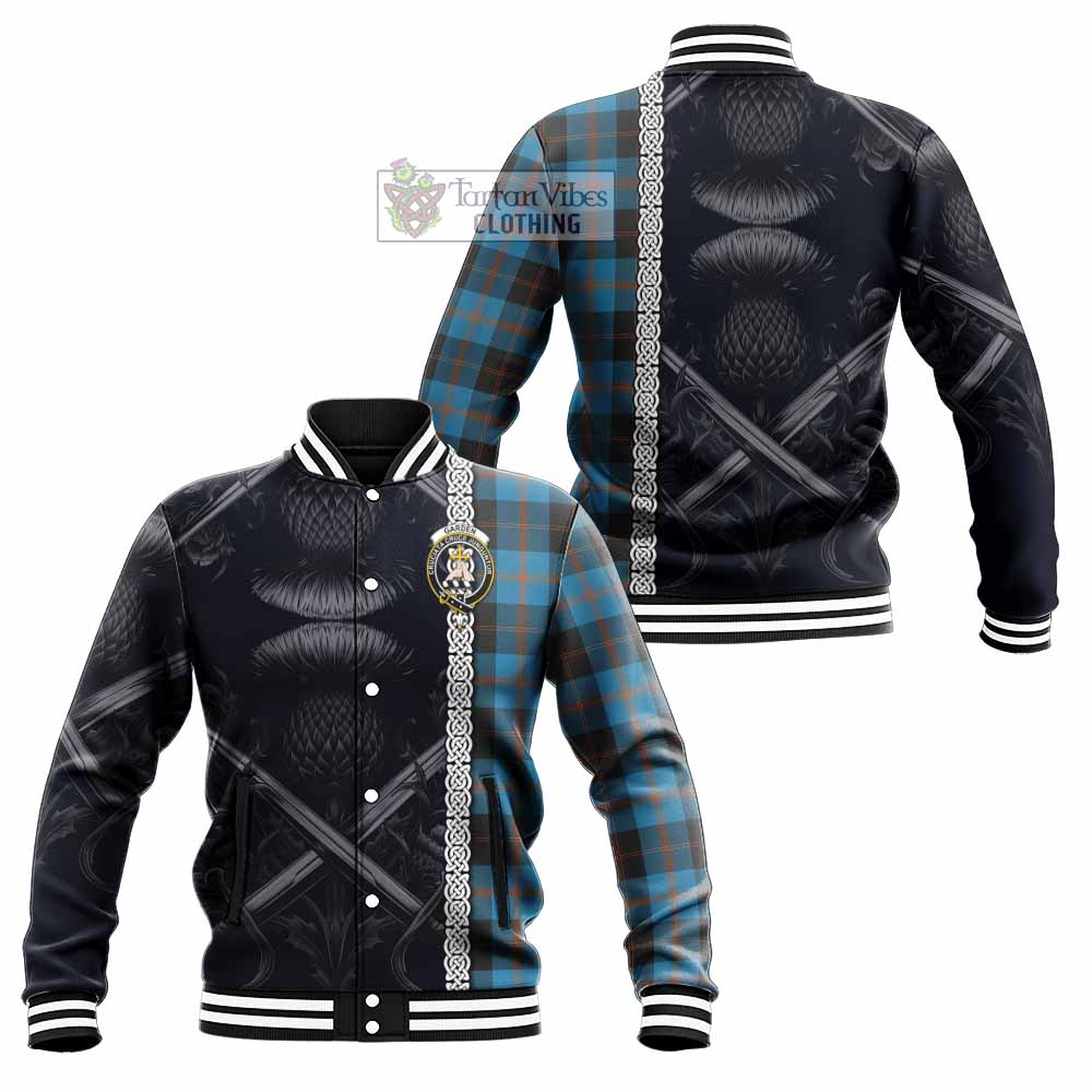 Garden (Gardyne) Tartan Baseball Jacket with Family Crest Cross Sword Thistle Celtic Vibes - Tartan Vibes Clothing