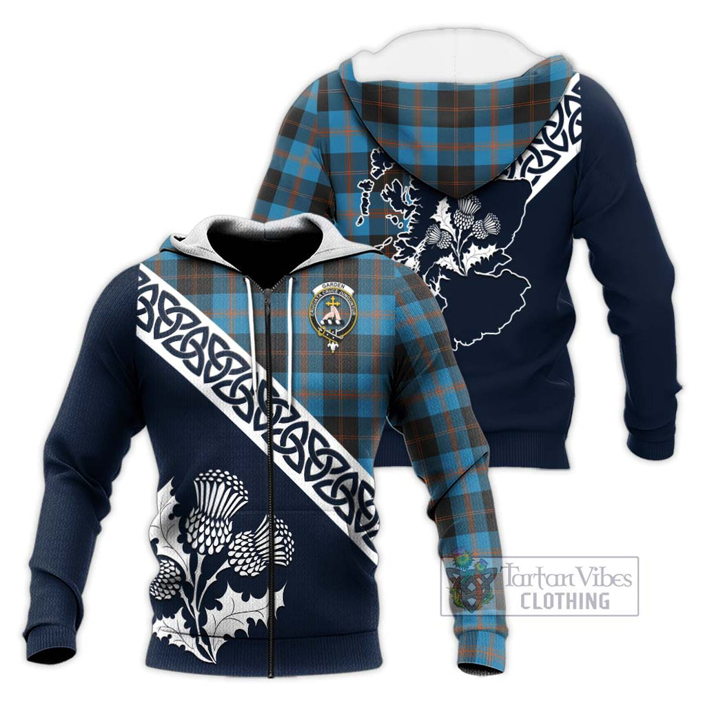 Garden (Gardyne) Tartan Knitted Hoodie Featuring Thistle and Scotland Map Unisex Knitted Zip Hoodie - Tartan Vibes Clothing