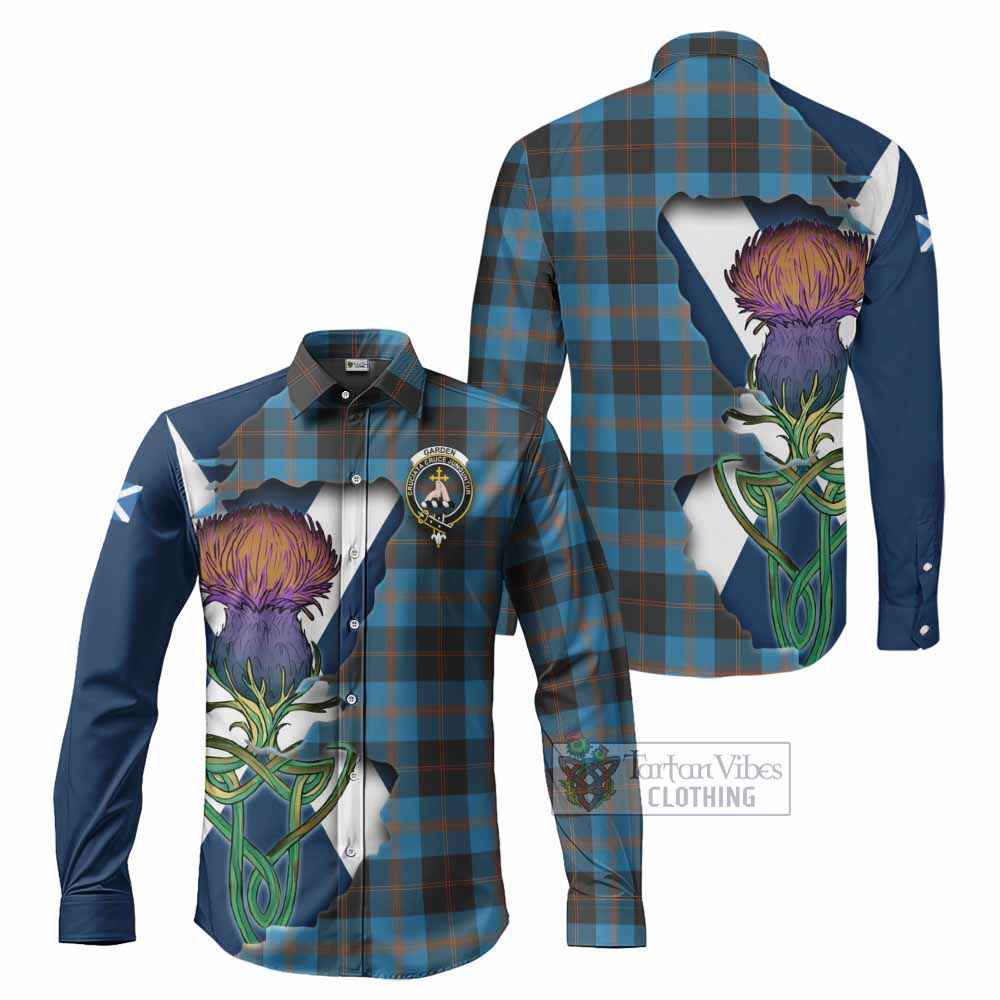 Tartan Vibes Clothing Garden (Gardyne) Tartan Family Crest Long Sleeve Button Shirt Scottish Thistle Celtic Inspired