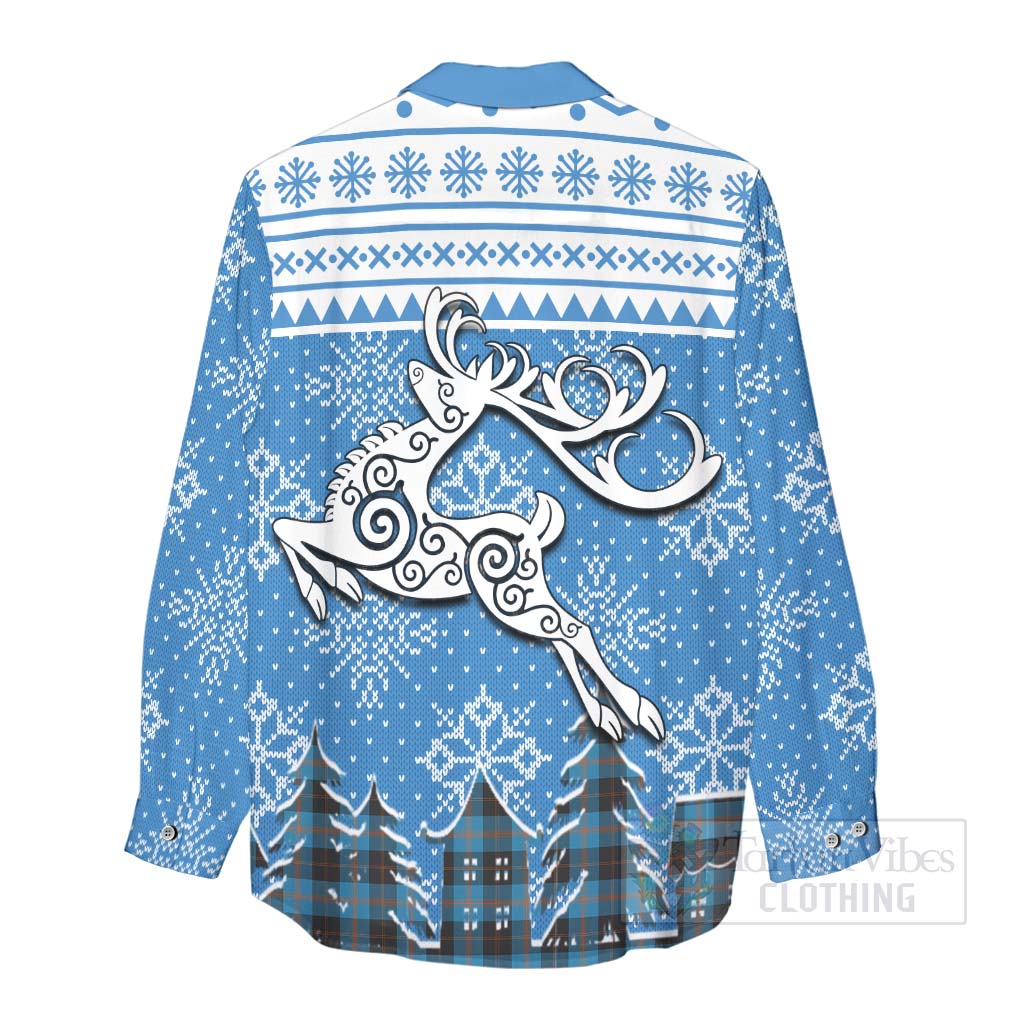 Garden (Gardyne) Clan Christmas Women's Casual Shirt Celtic Reindeer Style - Tartan Vibes Clothing