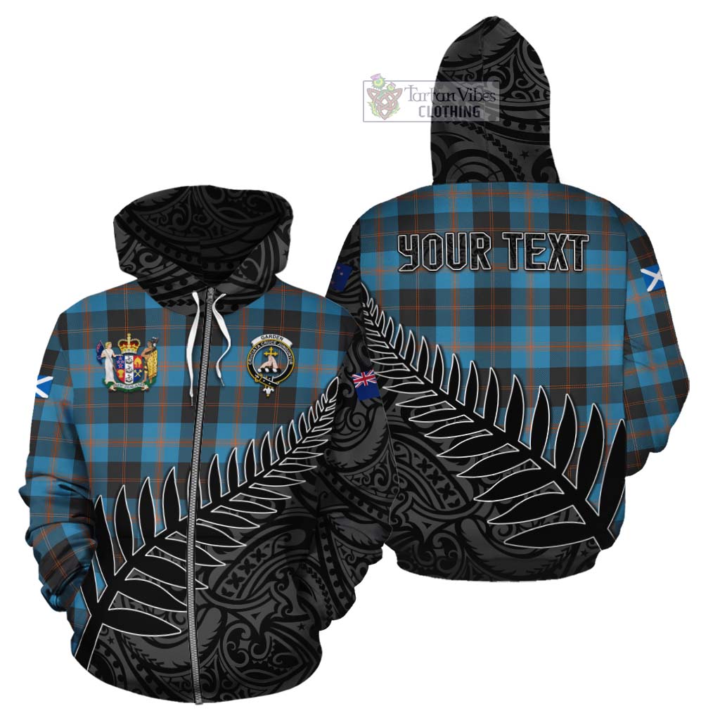 Tartan Vibes Clothing Garden (Gardyne) Crest Tartan Cotton Hoodie with New Zealand Silver Fern Half Style