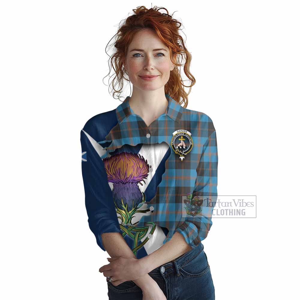 Tartan Vibes Clothing Garden (Gardyne) Tartan Family Crest Women's Casual Shirt Scottish Thistle Celtic Inspired