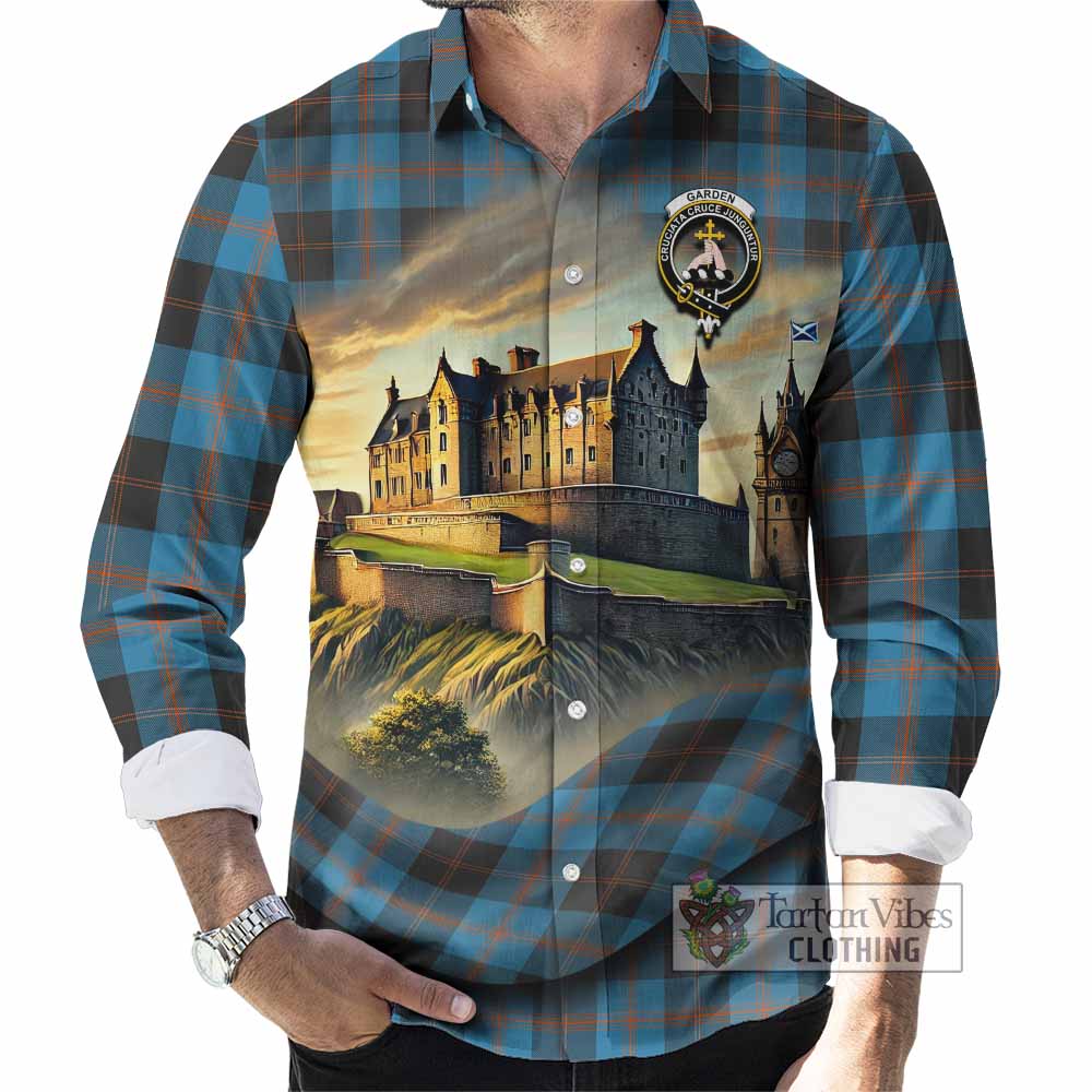 Tartan Vibes Clothing Garden (Gardyne) Tartan Family Crest Long Sleeve Button Shirt with Scottish Ancient Castle Style