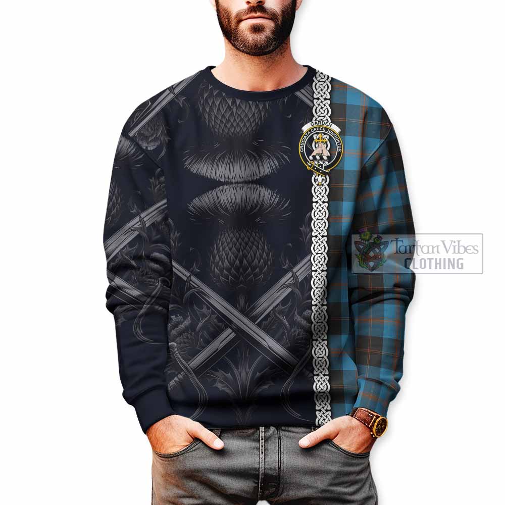 Garden (Gardyne) Tartan Sweatshirt with Family Crest Cross Sword Thistle Celtic Vibes - Tartan Vibes Clothing
