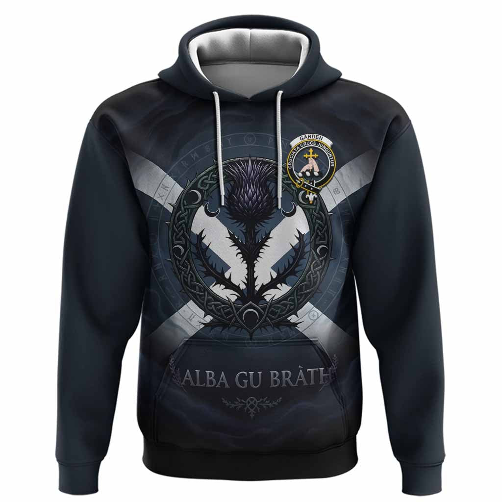 Garden (Gardyne) Clan Crest Hoodie with Celtic Knot Thistle and Saltire