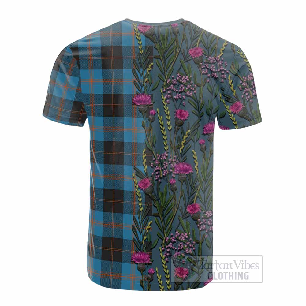 Garden (Gardyne) Family Crest Tartan Cotton T-shirt Scottish Thistle Flower Pattern Half Style - Tartan Vibes Clothing
