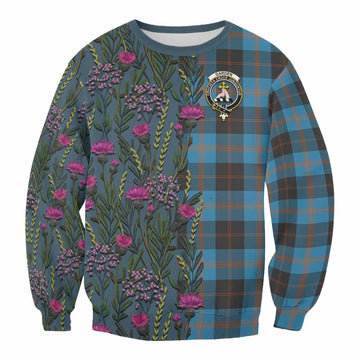Garden (Gardyne) Family Crest Tartan Sweatshirt Scottish Thistle Flower Pattern Half Style - Tartan Vibes Clothing