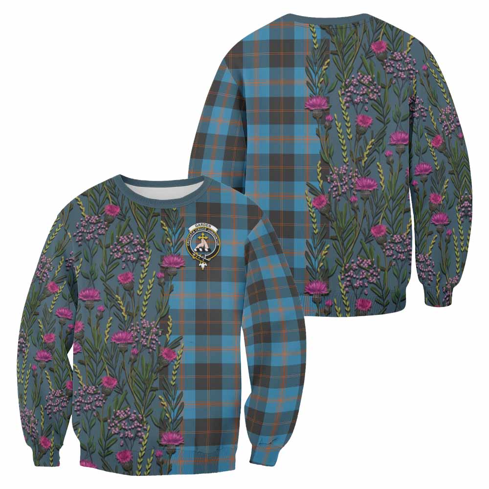 Garden (Gardyne) Family Crest Tartan Sweatshirt Scottish Thistle Flower Pattern Half Style - Tartan Vibes Clothing