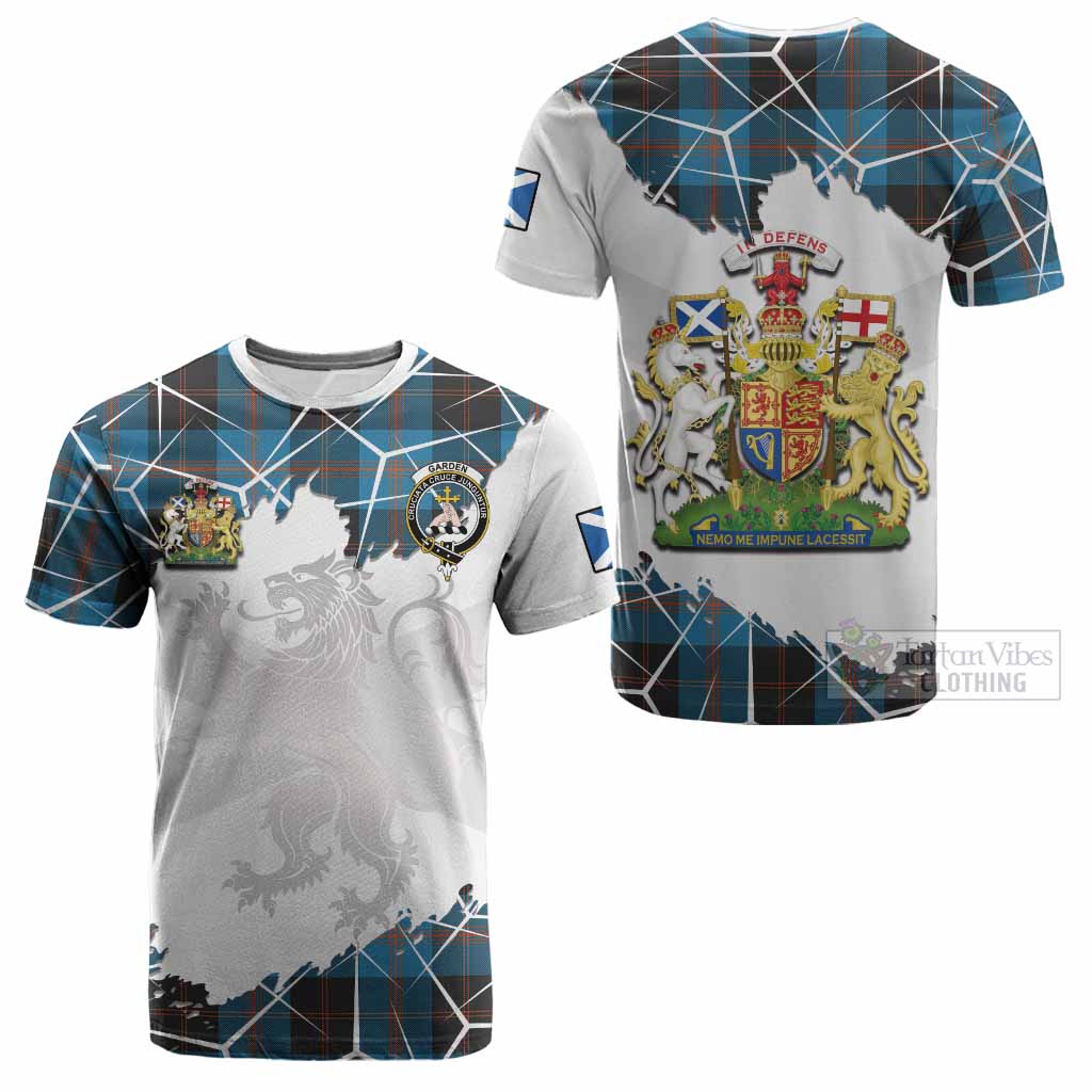 Garden (Gardyne) Tartan Cotton T-shirt with Family Crest and Lion Rampant Grunge Style