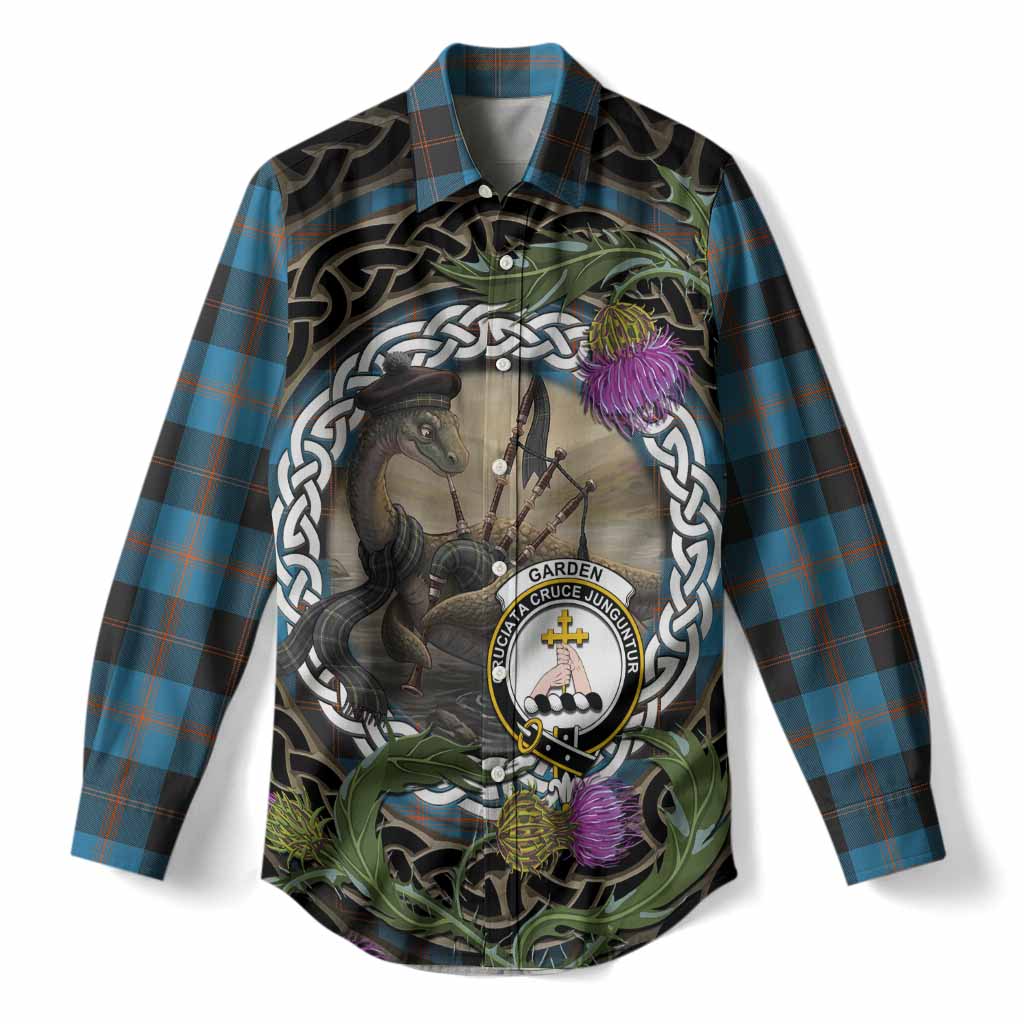 Garden (Gardyne) Tartan Crest Bagpipe Nessie Women Casual Shirt Scottish Loch Ness Monster Celtic Thistle