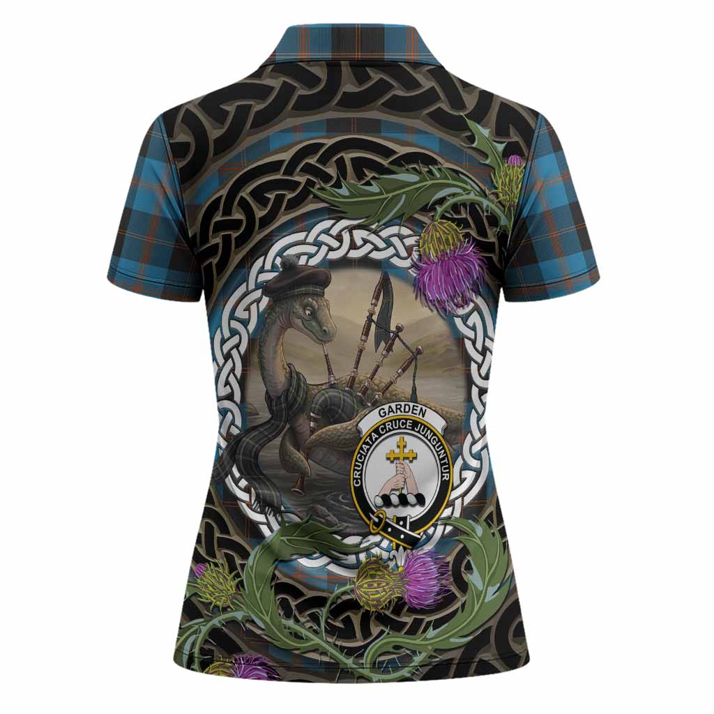 Garden (Gardyne) Tartan Crest Bagpipe Nessie Women Polo Shirt Scottish Loch Ness Monster Celtic Thistle