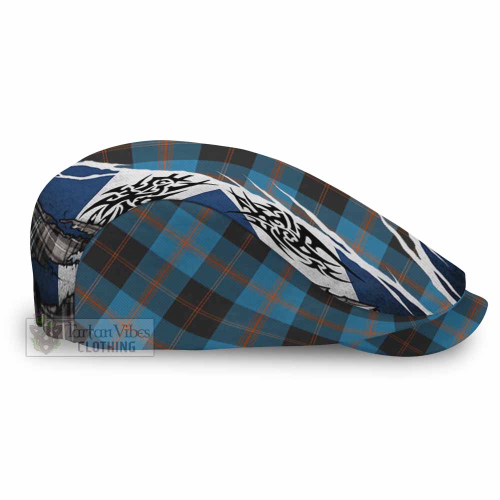 Garden (Gardyne) Tartan Flat Cap, Jeff Cap Scotland Flag Ripped Tribal Design