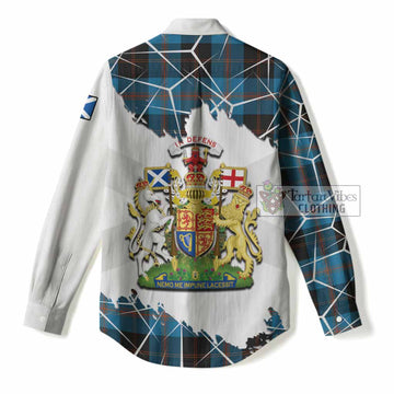 Garden (Gardyne) Tartan Women Casual Shirt with Family Crest and Lion Rampant Grunge Style