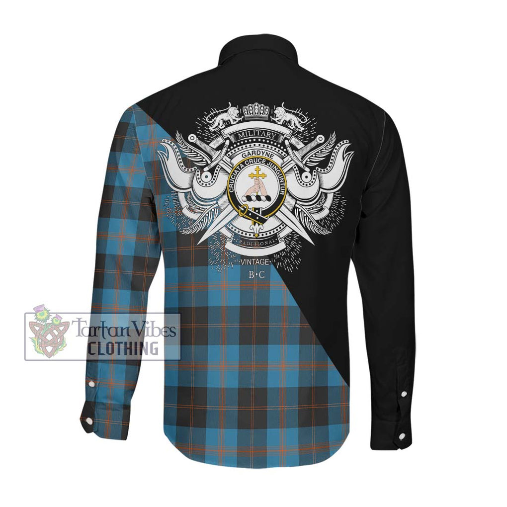 Gardyne Tartan Long Sleeve Button Shirt with Family Crest and Military Logo Style Men's Shirt - Tartanvibesclothing Shop