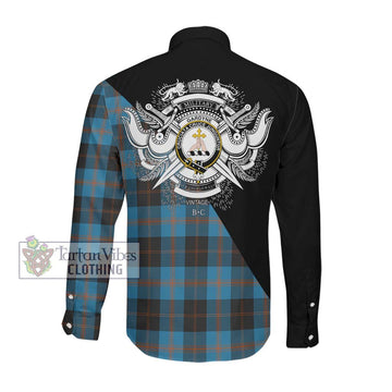 Gardyne Tartan Long Sleeve Button Shirt with Family Crest and Military Logo Style Men's Shirt - Tartanvibesclothing Shop
