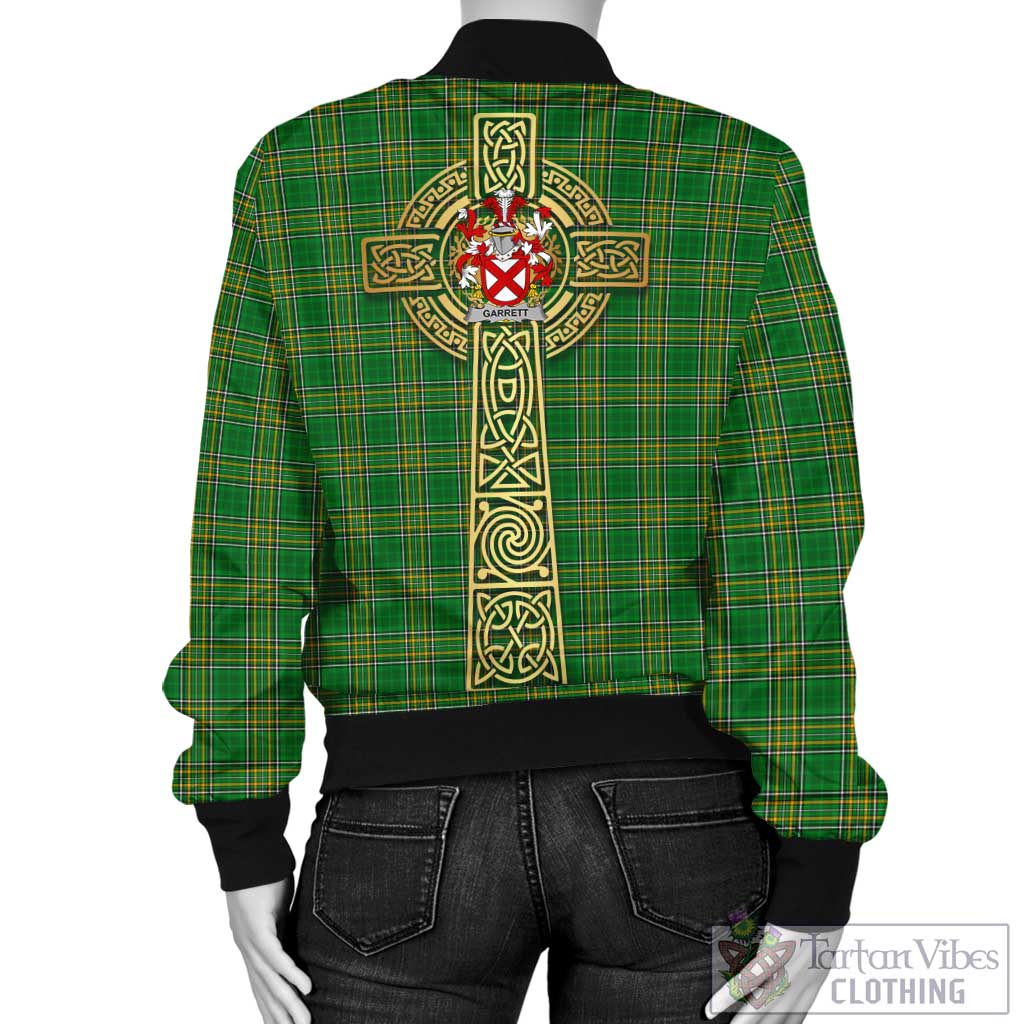 Tartan Vibes Clothing Garrett Irish Clan Tartan Bomber Jacket with Coat of Arms Celtic Tree of Life Style