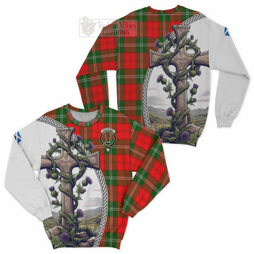 Gartshore Tartan Sweatshirt with Family Crest and St. Andrew's Cross Accented by Thistle Vines Unisex - Tartan Vibes Clothing