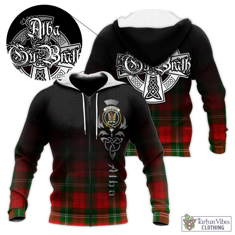 Tartan Vibes Clothing Gartshore Tartan Knitted Hoodie Featuring Alba Gu Brath Family Crest Celtic Inspired