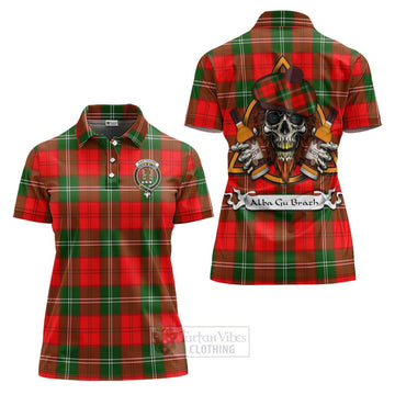 Gartshore Tartan Women's Polo Shirt with Family Crest and Bearded Skull Holding Bottles of Whiskey Women - Tartan Vibes Clothing