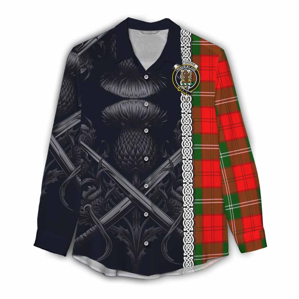 Gartshore Tartan Women's Casual Shirt with Family Crest Cross Sword Thistle Celtic Vibes Female - Tartan Vibes Clothing