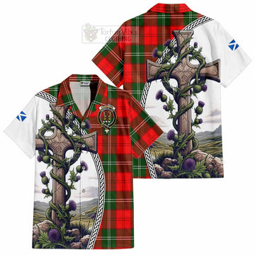 Gartshore Tartan Hawaiian Shirt with Family Crest and St. Andrew's Cross Accented by Thistle Vines Kid - Tartan Vibes Clothing