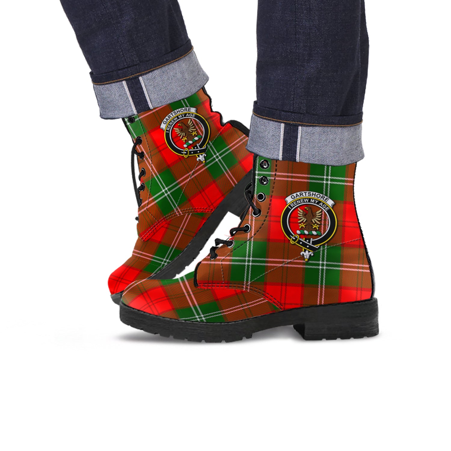 Gartshore Tartan Leather Boots with Family Crest Men' Boots - Tartan Vibes Clothing