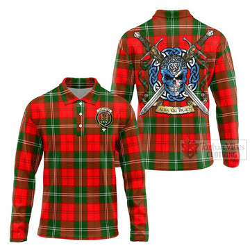 Gartshore Tartan Long Sleeve Polo Shirt with Family Crest Celtic Skull Style Unisex - Tartan Vibes Clothing