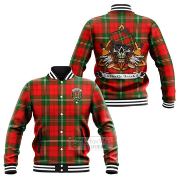 Gartshore Tartan Baseball Jacket with Family Crest and Bearded Skull Holding Bottles of Whiskey Unisex - Tartan Vibes Clothing