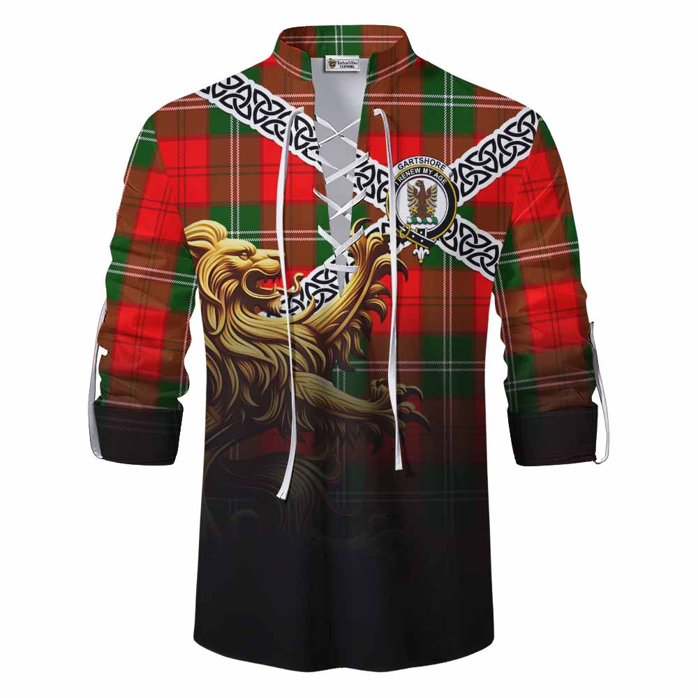 Gartshore Crest Tartan Ghillie Kilt Shirt with Golden Lion Emblem Celtic Style Men - Tartan Vibes Clothing