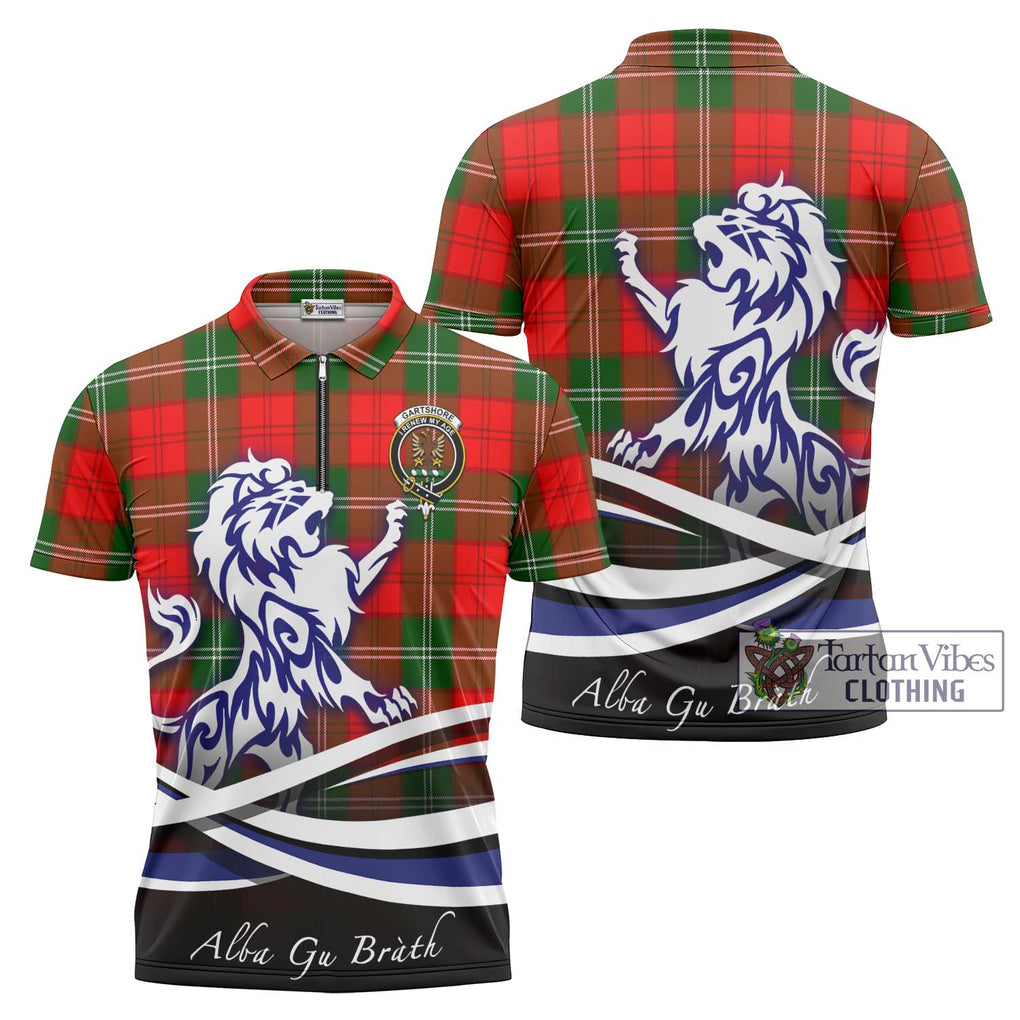 Gartshore Tartan Zipper Polo Shirt with Alba Gu Brath Regal Lion Emblem Unisex - Tartan Vibes Clothing