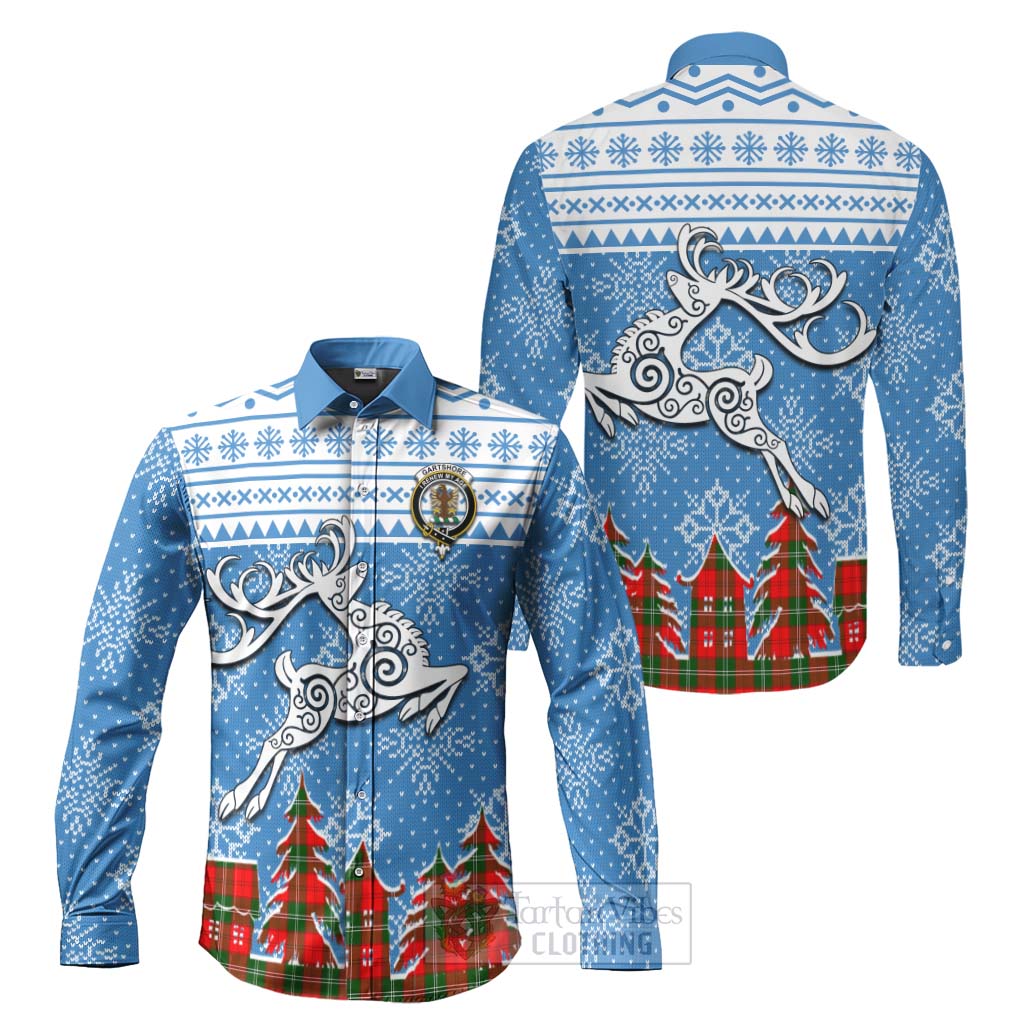 Gartshore Clan Christmas Long Sleeve Button Shirt Celtic Reindeer Style Men's Shirt S - Tartan Vibes Clothing