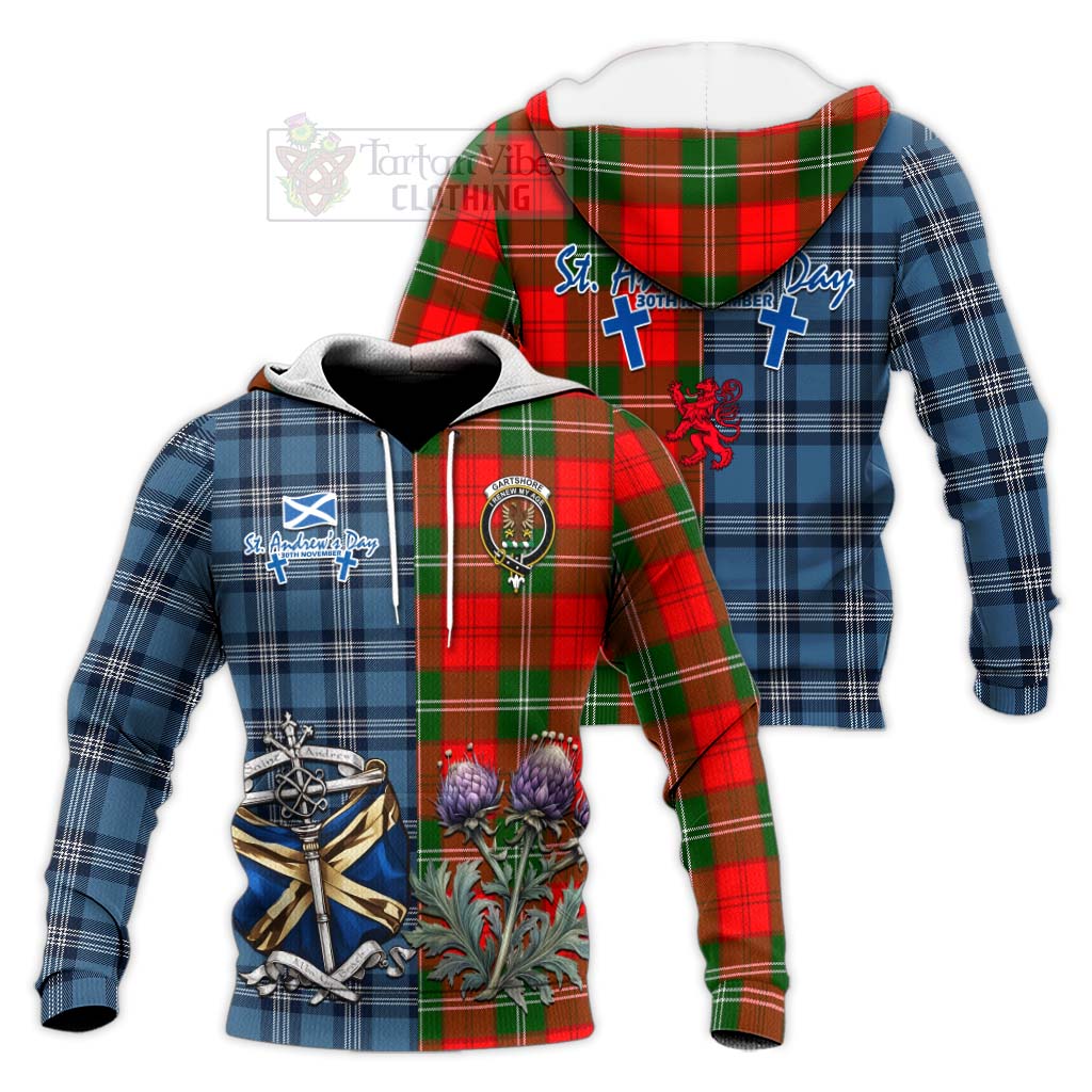Gartshore Tartan Knitted Hoodie Happy St. Andrew's Day Half Tartan Style Unisex Knitted Pullover Hoodie - Tartan Vibes Clothing