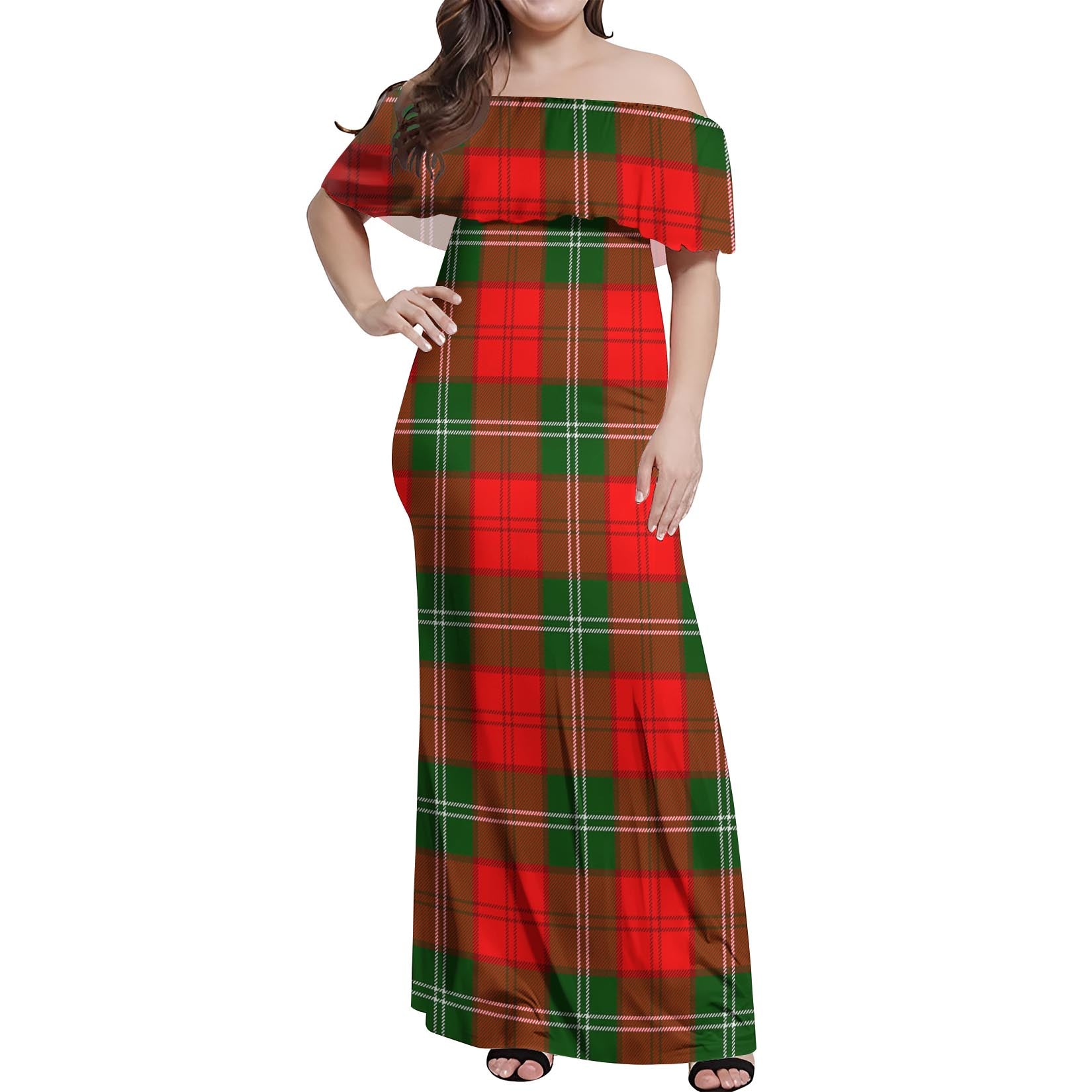 Gartshore Tartan Off Shoulder Long Dress Women's Dress - Tartan Vibes Clothing