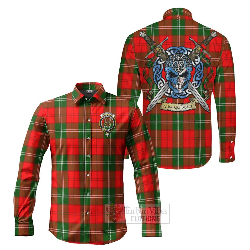 Gartshore Tartan Long Sleeve Button Shirt with Family Crest Celtic Skull Style Men's Shirt S - Tartan Vibes Clothing