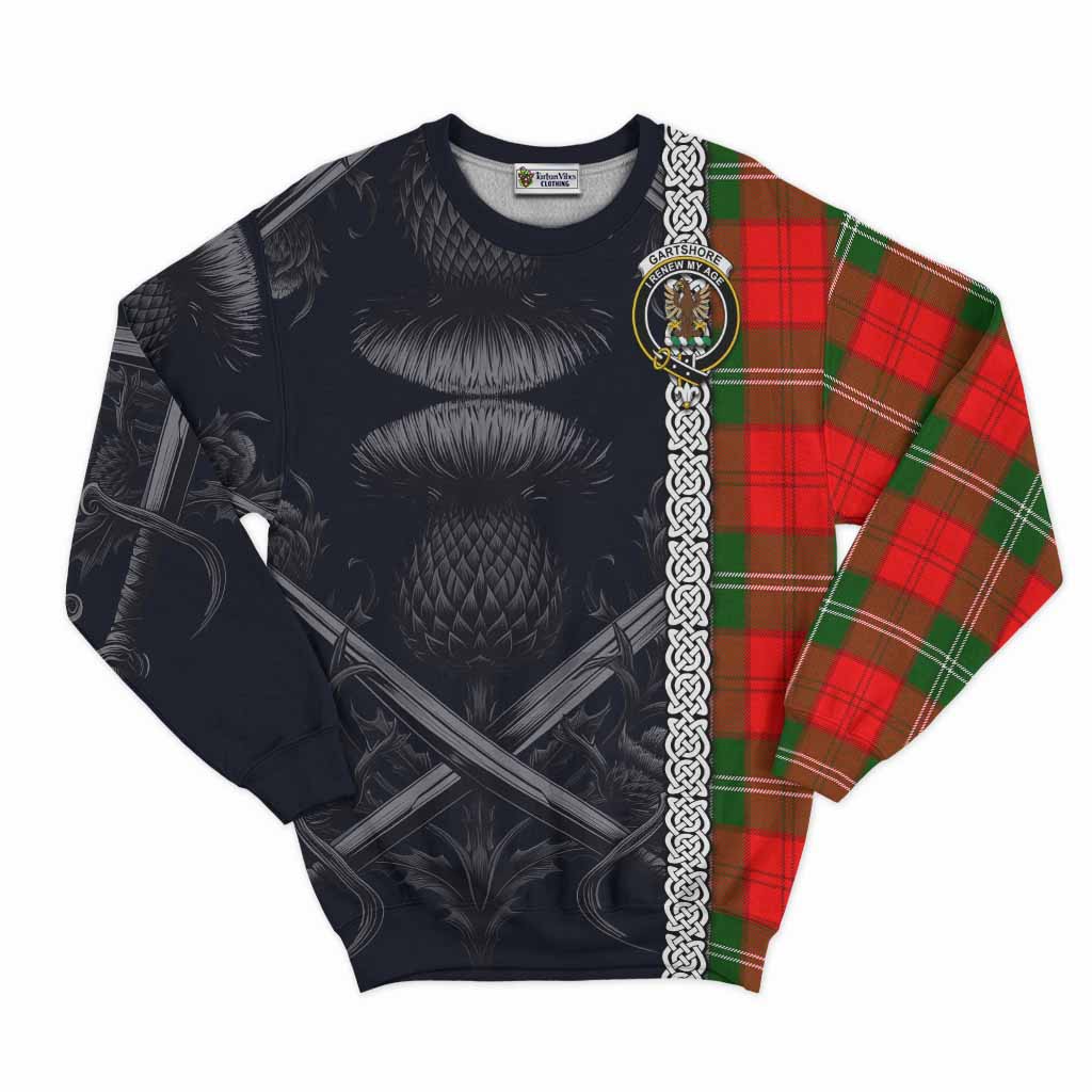 Gartshore Tartan Sweatshirt with Family Crest Cross Sword Thistle Celtic Vibes Unisex - Tartan Vibes Clothing