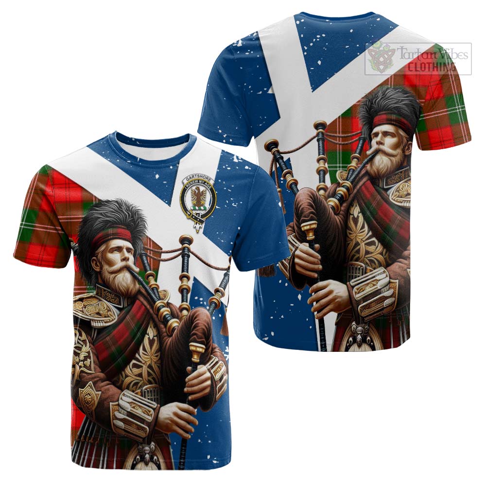 Gartshore Tartan Cotton T-shirt with Family Crest Scottish Bagpiper Vibes Kid's Shirt - Tartan Vibes Clothing