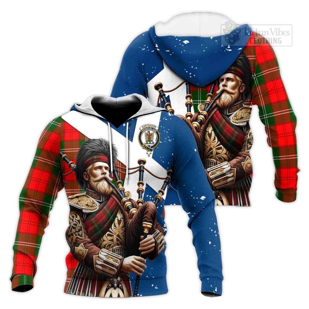 Gartshore Tartan Knitted Hoodie with Family Crest Scottish Bagpiper Vibes Unisex Knitted Pullover Hoodie - Tartan Vibes Clothing